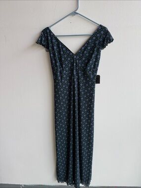 Anna Sui Black Maxi Dress with Blue Floral Print